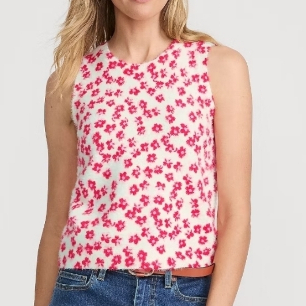 Lands' End Fine Gauge Eyelash Printed Sleeveless Sweater - Size Medium